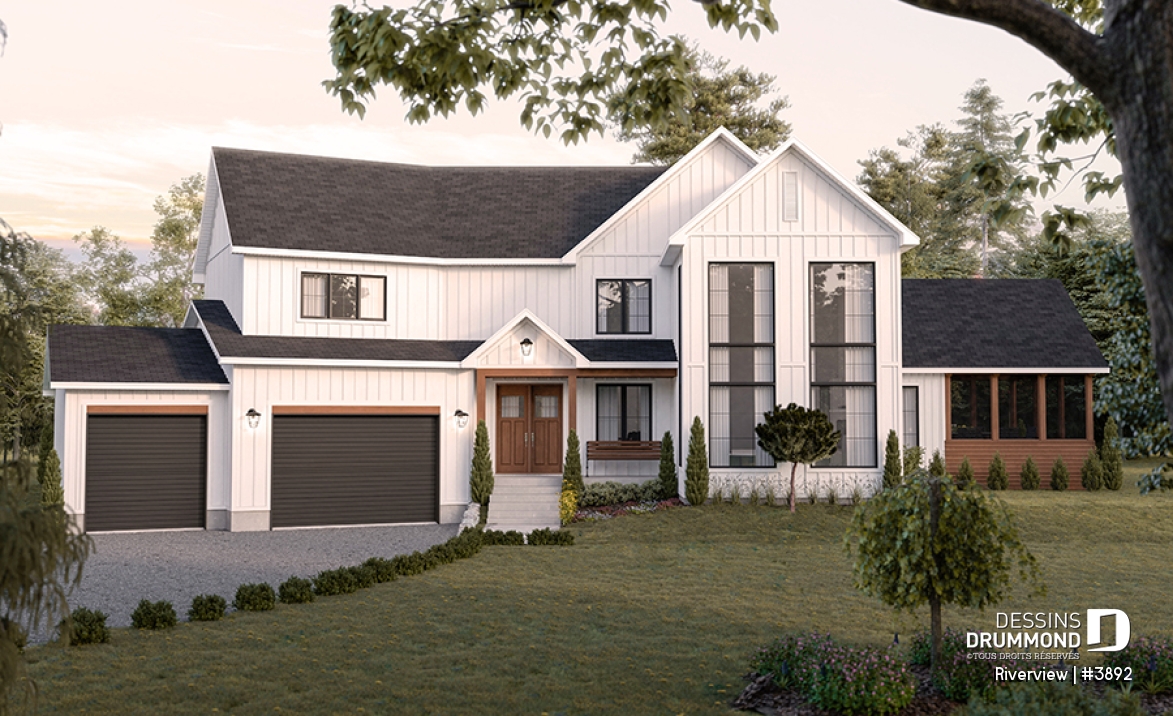 Vue avant - MODÈLE DE BASE - Superbe fenestration, maison familiale de 5 chambres, garage double spacieux, abri moustiquaire - Riverview