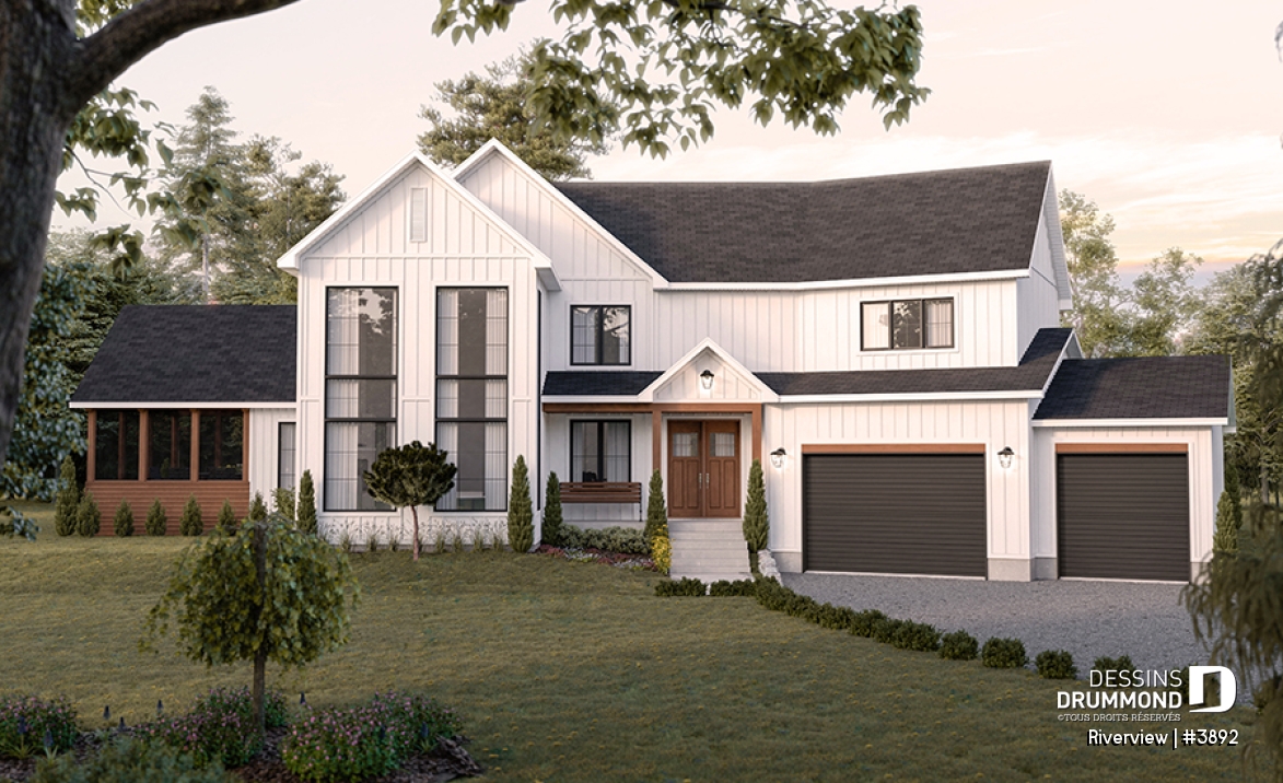 Vue avant - MODÈLE DE BASE - Superbe fenestration, maison familiale de 5 chambres, garage double spacieux, abri moustiquaire - Riverview