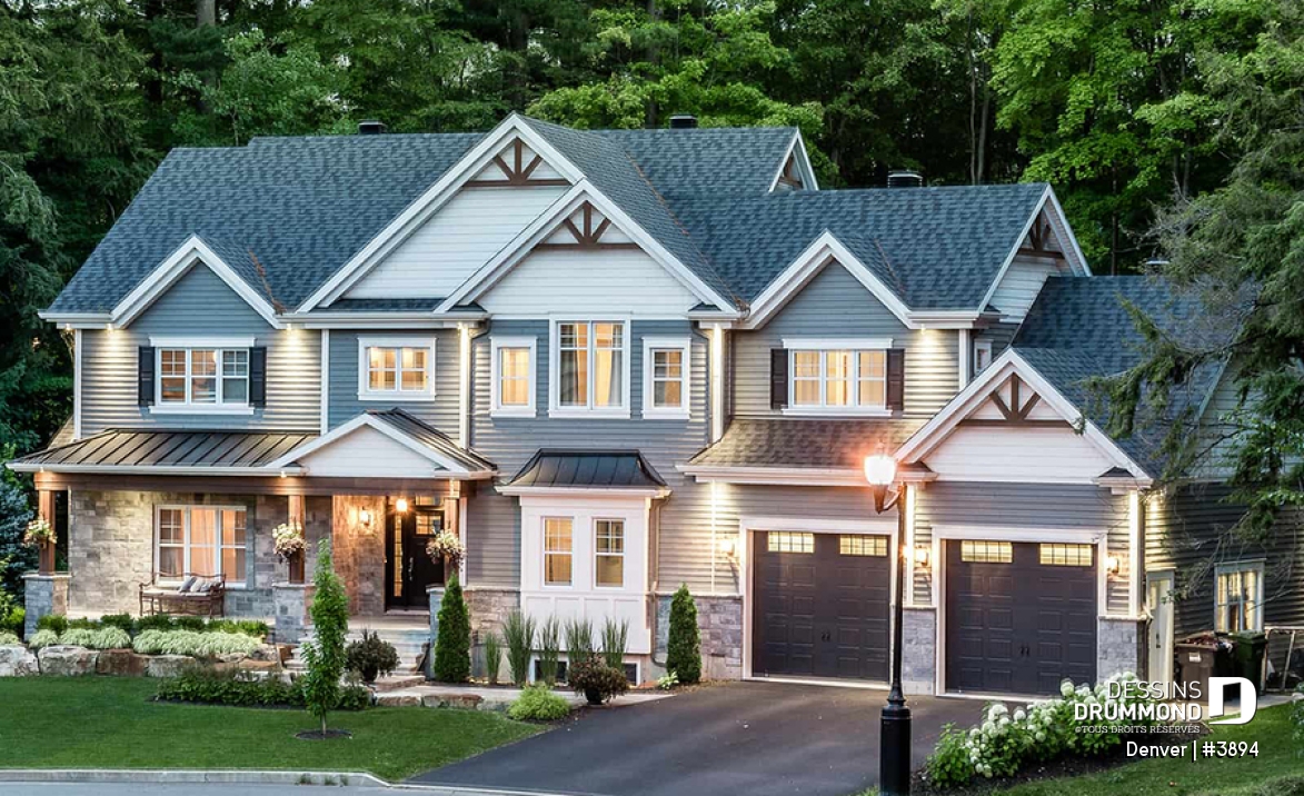 Vue avant - MODÈLE DE BASE - Denver : Modèle de maison de 4 à 6 chambres avec demi-terrain de basketball et grand garage double - Denver