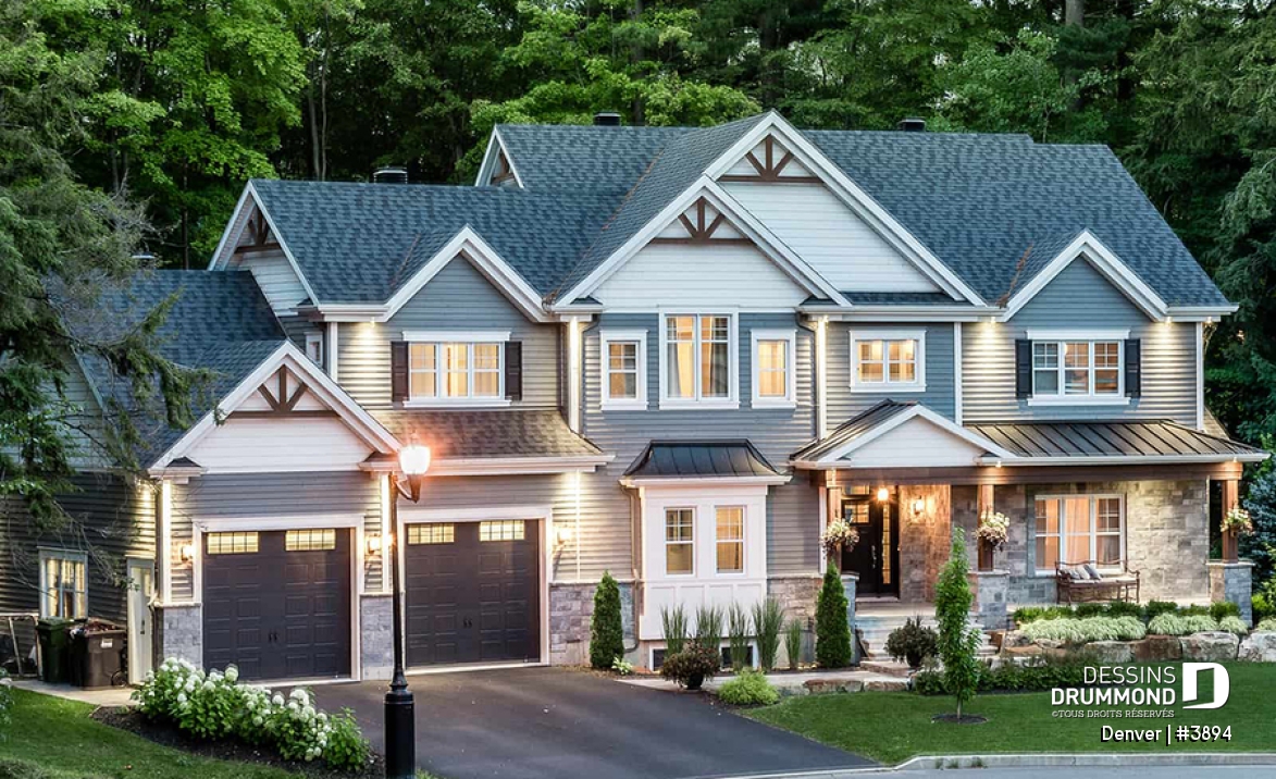 Vue avant - MODÈLE DE BASE - Denver : Modèle de maison de 4 à 6 chambres avec demi-terrain de basketball et grand garage double - Denver