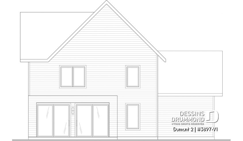 Élévation arrière du plan de maison unifamiliale 3897-V1 Élévation arrière - Dumont 2