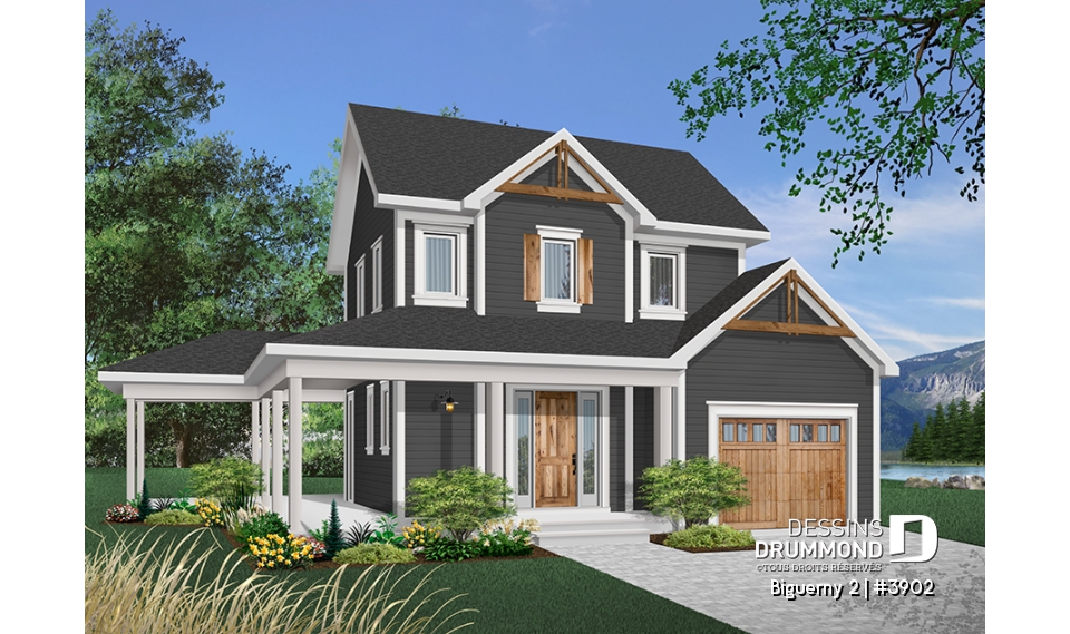 Version couleur no. 6 - Vue avant - Cottage populaire offrant 2 à 3 chambres, bureau, plafond cathédrale &amp; garage - Biguerny 2