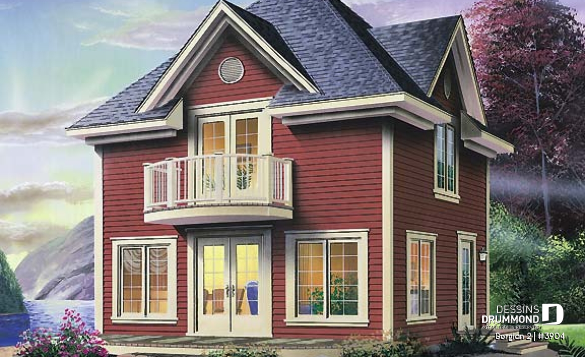Vue avant - MODÈLE DE BASE - Plan de maison genre chalet de ski offrant 2 salles de séjour &amp; grande chambre des maîtres - Gorgian 2
