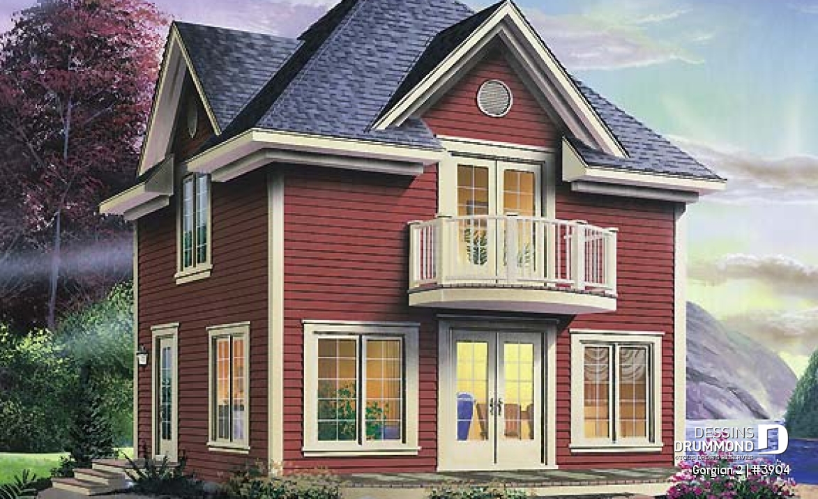 Vue avant - MODÈLE DE BASE - Plan de maison genre chalet de ski offrant 2 salles de séjour &amp; grande chambre des maîtres - Gorgian 2