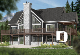 Vue arrière - MODÈLE DE BASE - Plan de maison bord de l'eau, 5 chambres, superbe cuisine, salle à manger et salon, 2 foyer, 2 salons - Lakeshore