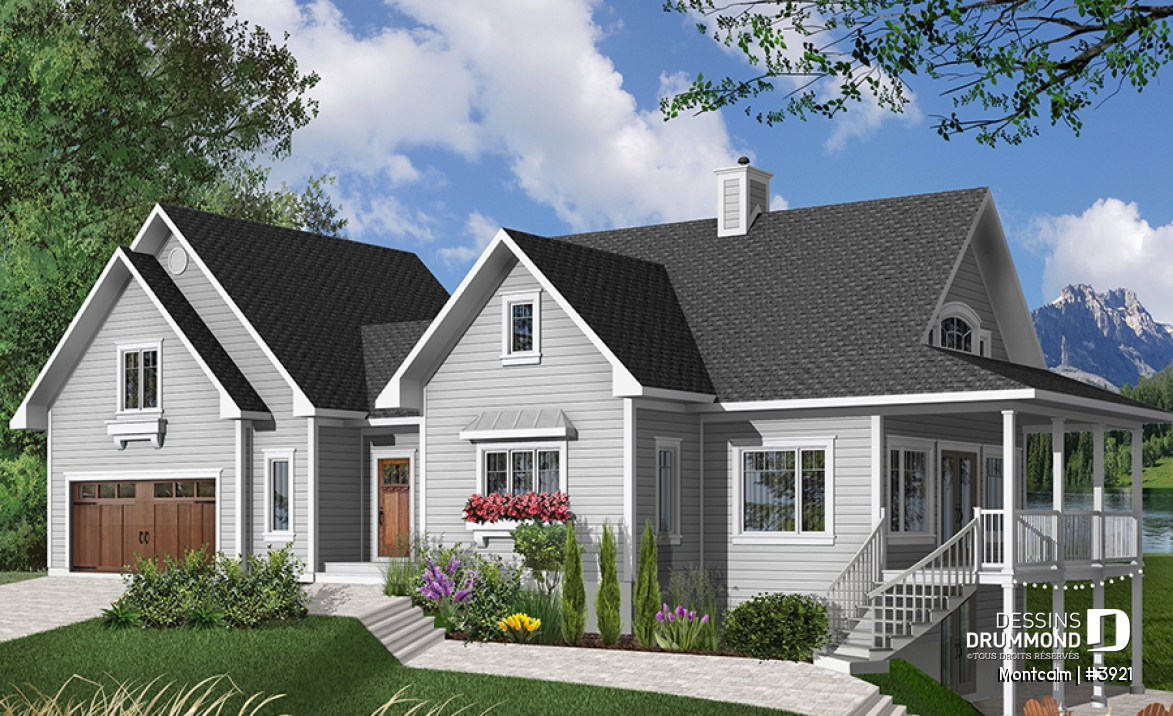 Vue avant - MODÈLE DE BASE - Plan de maison champêtre style chalet, garage double, 3 à 4 chambres, suite pour invités au-dessus du garage - Montcalm