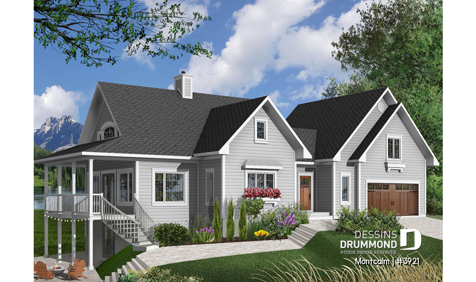 Vue avant - MODÈLE DE BASE - Plan de maison champêtre style chalet, garage double, 3 à 4 chambres, suite pour invités au-dessus du garage - Montcalm