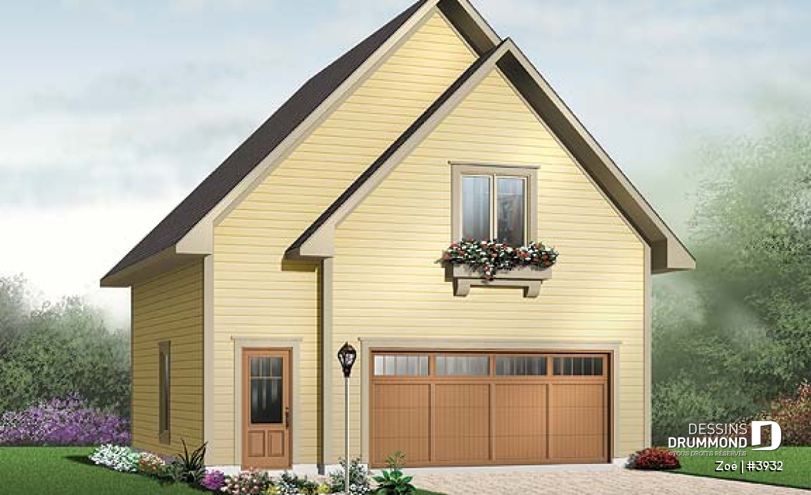 Vue avant - MODÈLE DE BASE - Garage double avec logement à l'étage - Zoé
