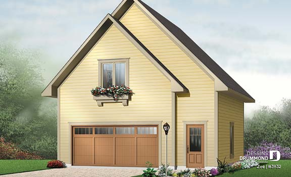 Vue avant - MODÈLE DE BASE - Garage double avec logement à l'étage - Zoé