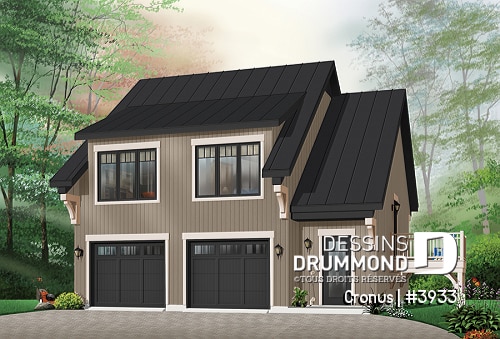 Version couleur no. 5 - Vue avant - Plan de garage double de grand format, logement 2 chambres  à l'étage avec balcon, buanderie et plus - Cronus