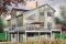 Vue arrière - MODÈLE DE BASE - Plan de chalet bord de l'eau, 3 chambres, garage, grande terrasse, foyer, plancher aire ouverte - Latour