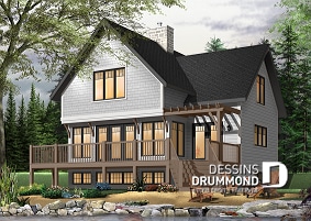 Version couleur no. 2 - Vue arrière - Plan de maison bord de l'eau, 3 chambres avec espace ouvert offrant une vue panoramique - Aubervillier