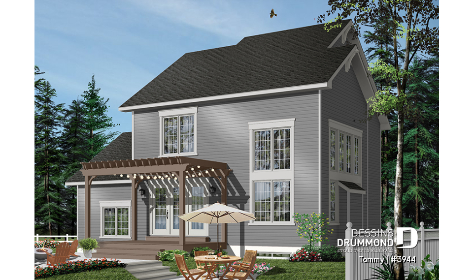 Version couleur no. 3 - Vue arrière - Plan de maison offrant vue arrière panoramique, inspiration transitionnel, 3 chambres, mezzanine, garage - Tommy