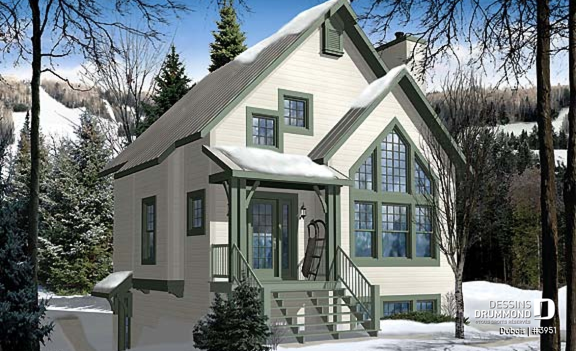 Vue avant - MODÈLE DE BASE - Chalet d'inspiration scandinave, de ski avec vue panoramique, 1 à 3 chambres, mezzanine - Dubois