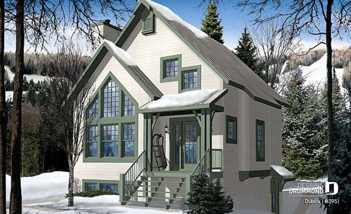 Vue avant - MODÈLE DE BASE - Chalet d'inspiration scandinave, de ski avec vue panoramique, 1 à 3 chambres, mezzanine - Dubois