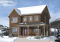 Vue avant - MODÈLE DE BASE - Maison genre chalet de ski, plancher inversé, aire ouverte à l'étage, foyer pour cuisine et salon, 3 chambres - Everest