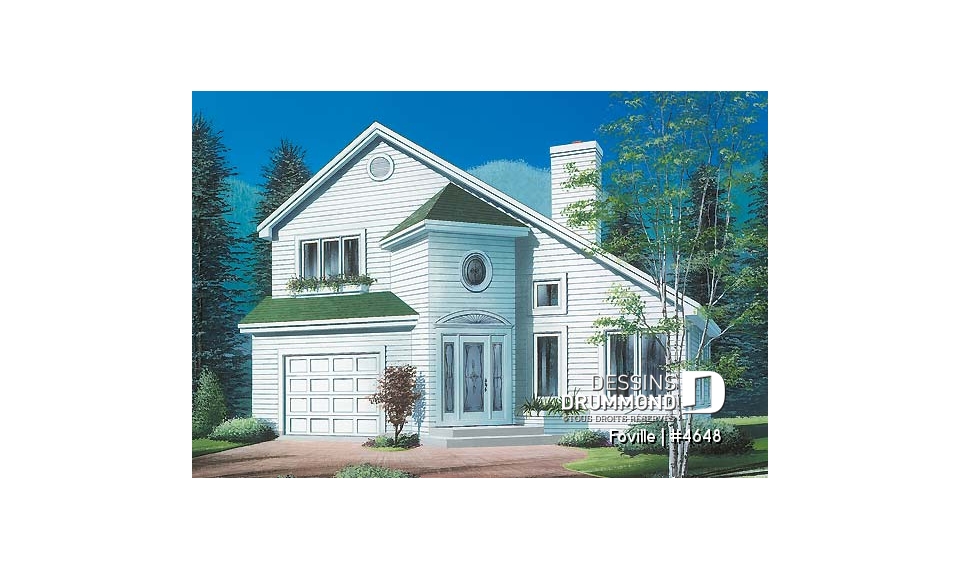 Vue avant - MODÈLE DE BASE - Grand walk-in à la ch. des maîtres, foyer au salon, espace ouvert  - Foville