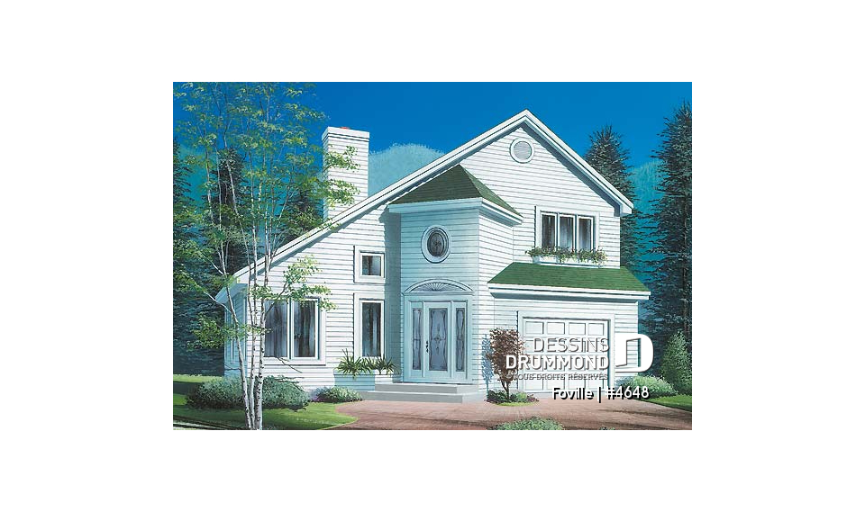 Vue avant - MODÈLE DE BASE - Grand walk-in à la ch. des maîtres, foyer au salon, espace ouvert  - Foville