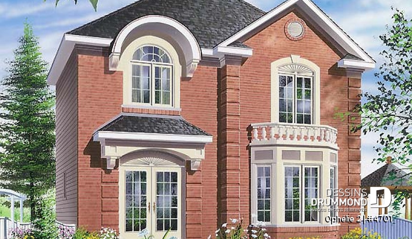 Vue avant - MODÈLE DE BASE - Plan de Cottage très confortable avec coin bureau, 3 chambres et grande entrée - Ophélie 2