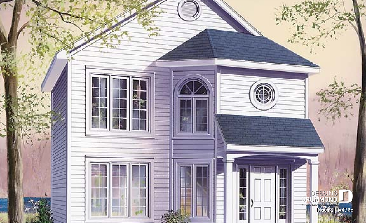 Vue avant - MODÈLE DE BASE - Plan de maison 2 étages, entrée chaleureuse, 3 chambres, espace ouvert - Nauli 2