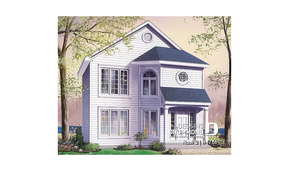Vue avant - MODÈLE DE BASE - Plan de maison 2 étages, entrée chaleureuse, 3 chambres, espace ouvert - Nauli 2