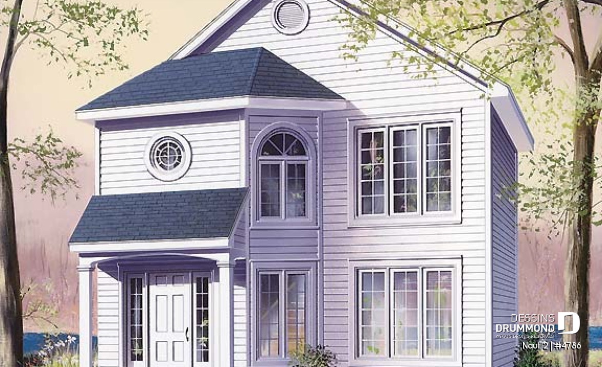 Vue avant - MODÈLE DE BASE - Plan de maison 2 étages, entrée chaleureuse, 3 chambres, espace ouvert - Nauli 2