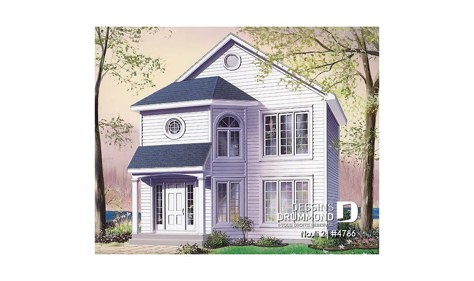 Vue avant - MODÈLE DE BASE - Plan de maison 2 étages, entrée chaleureuse, 3 chambres, espace ouvert - Nauli 2