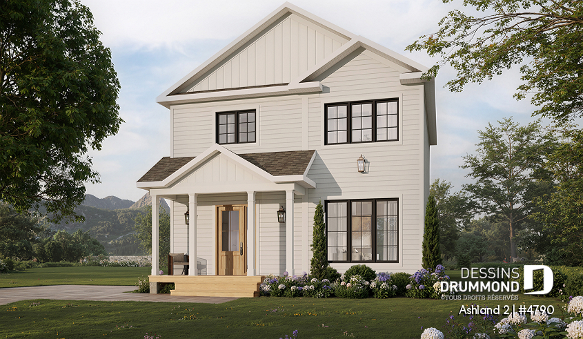 Vue avant - MODÈLE DE BASE - Modèle de maison 2 étages abordable, 3 à 4 chambres, fenestration abondante, sous-sol aménagé optionnel ($) - Ashland 2