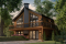Vue avant - MODÈLE DE BASE - Plan de chalet de ski rustique avec sous-sol en rez-de-jardin, 2 salons, 3 chambres, 2 salles de bain, foyers - Daméric