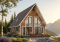 Vue arrière - MODÈLE DE BASE - Plan de chalet abordable 2 chambres + loft, mezzanine et plafond cathédral, vestiaire d'entrée, buanderie - Whiskey Jack