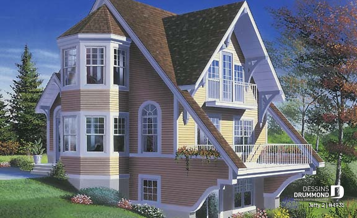 Vue avant - MODÈLE DE BASE - Chalet à aire ouverte avec coin pour spa intérieur et option 1 ou 2 chambres - Jetty 2