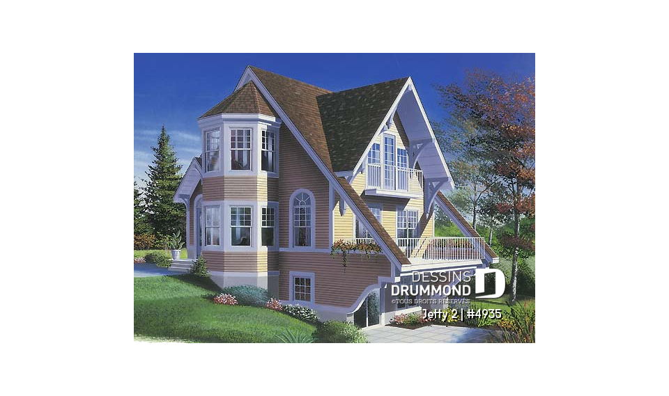 Vue avant - MODÈLE DE BASE - Chalet à aire ouverte avec coin pour spa intérieur et option 1 ou 2 chambres - Jetty 2