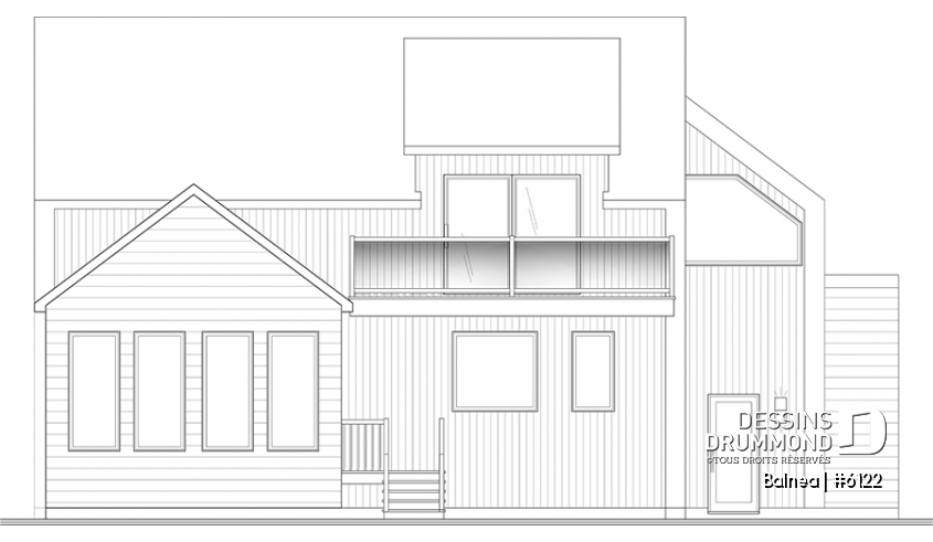 Élévation arrière du plan de maison unifamiliale 6122 Élévation arrière - Balnea