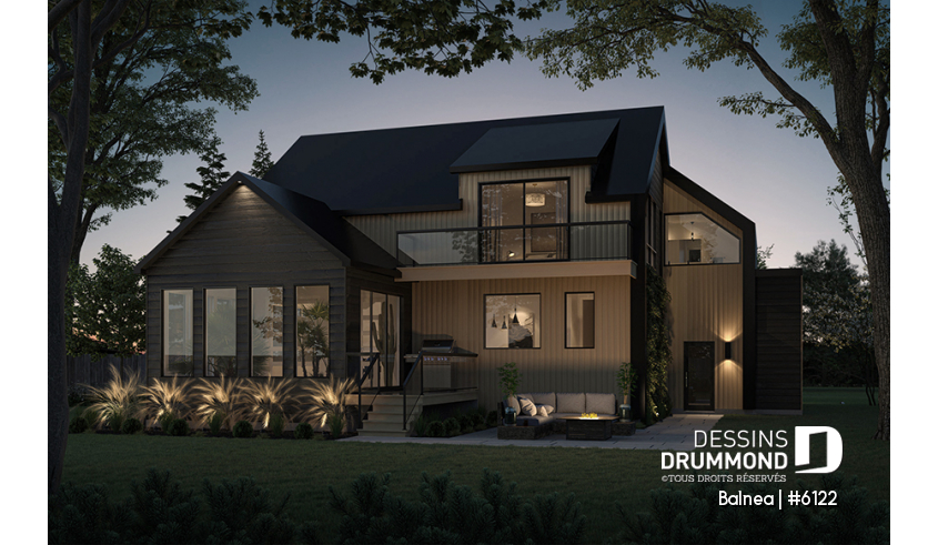 Vue arrière - MODÈLE DE BASE du plan de maison unifamiliale 6122 Vue arrière - MODÈLE DE BASE - Balnea