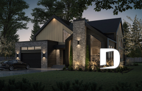 Vue avant - MODÈLE DE BASE - Modèle maison scandinave, superbe suite parentale, foyer central, grande luminosité, s-sol aménagé optionnel - Balnea