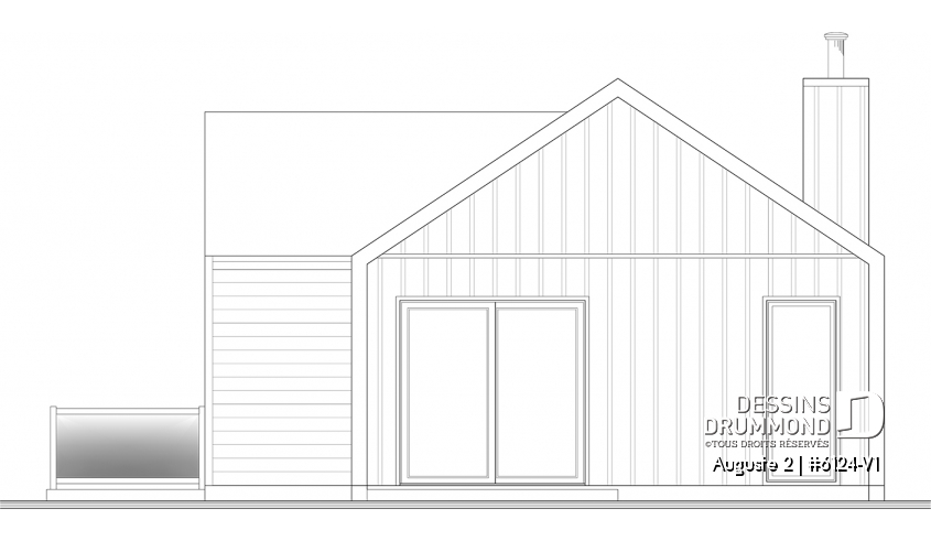 Élévation arrière du plan de maison unifamiliale 6124-V1 Élévation arrière - Auguste 2