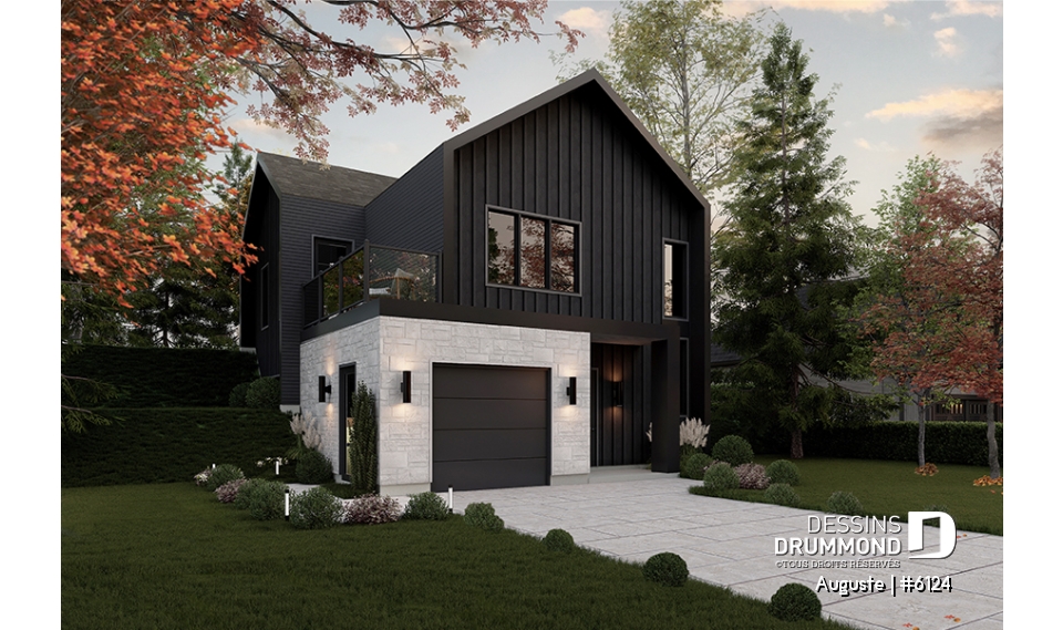 Vue avant - MODÈLE DE BASE - Maison scandinave, inversée avec chambres secondaires au rdc et cuisine, salle à manger et salon à l'étage! - Auguste