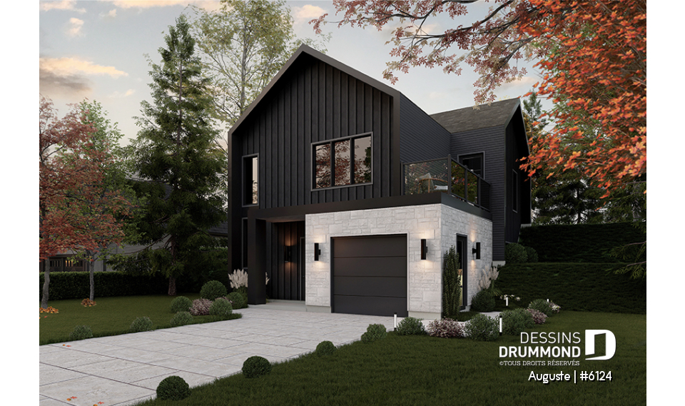 Vue avant - MODÈLE DE BASE - Maison scandinave, inversée avec chambres secondaires au rdc et cuisine, salle à manger et salon à l'étage! - Auguste