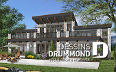 Vue arrière - MODÈLE DE BASE - Plan maison moderne bord de l'eau, 3 chambres, 2.5 salles de bain, énorme terrasse à l'étage, 2 salons, foyer - Odessa