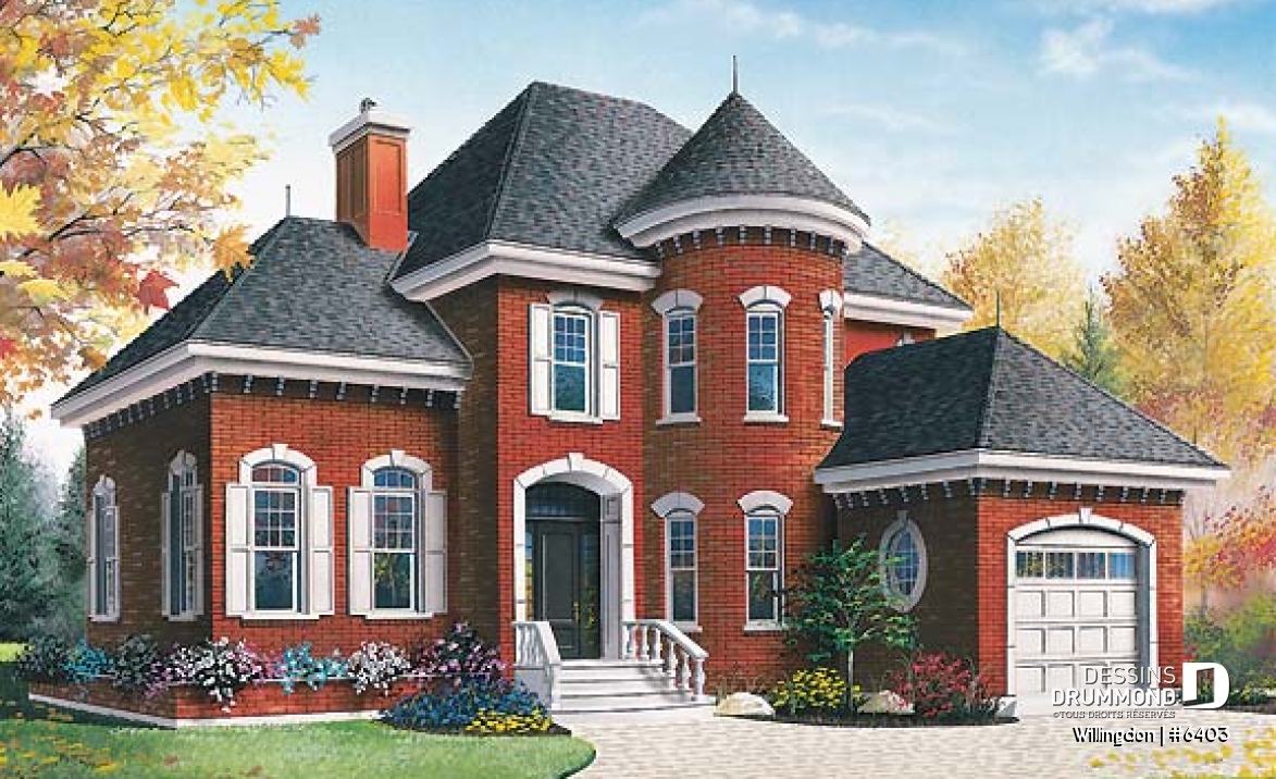 Vue avant - MODÈLE DE BASE - Plan de maison avec garage, style manoir, 3 chambres, plafond allant jusqu'à 12', bureau à domicile - Willingdon