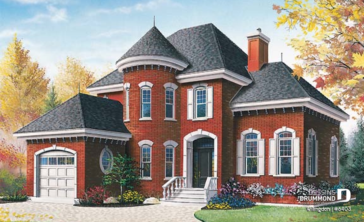 Vue avant - MODÈLE DE BASE - Plan de maison avec garage, style manoir, 3 chambres, plafond allant jusqu'à 12', bureau à domicile - Willingdon