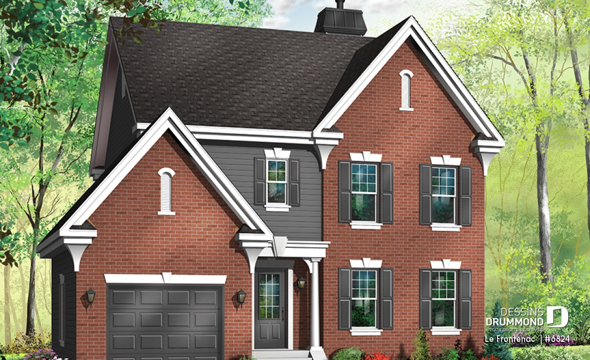 Version couleur no. 1 - Vue avant - Plan de maison à étage, 3 chambres, garage, suite des parents, grande cuisine avec îlot et garde-manger - Le Frontenac 