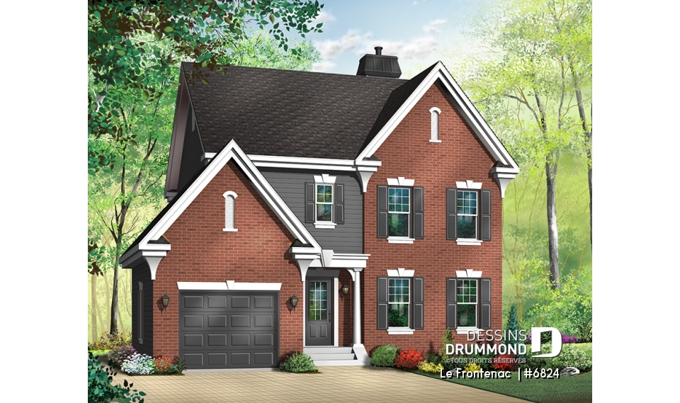 Version couleur no. 1 - Vue avant - Plan de maison à étage, 3 chambres, garage, suite des parents, grande cuisine avec îlot et garde-manger - Le Frontenac 