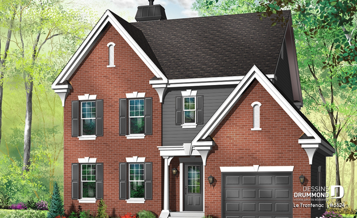 Version couleur no. 1 - Vue avant - Plan de maison à étage, 3 chambres, garage, suite des parents, grande cuisine avec îlot et garde-manger - Le Frontenac 