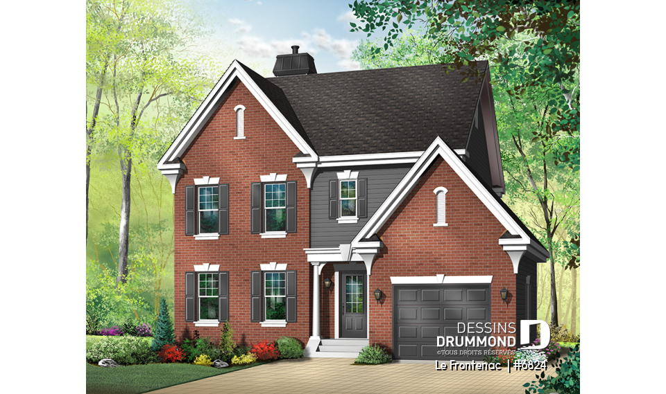 Version couleur no. 1 - Vue avant - Plan de maison à étage, 3 chambres, garage, suite des parents, grande cuisine avec îlot et garde-manger - Le Frontenac 