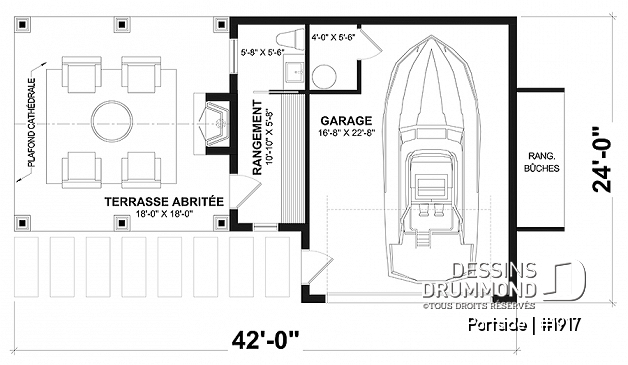 Rez-de-chaussée - Plan pour garage, bateau, petit motorisé ou voiture proposant une terrasse abritée, salle d'eau et rangement - Portside