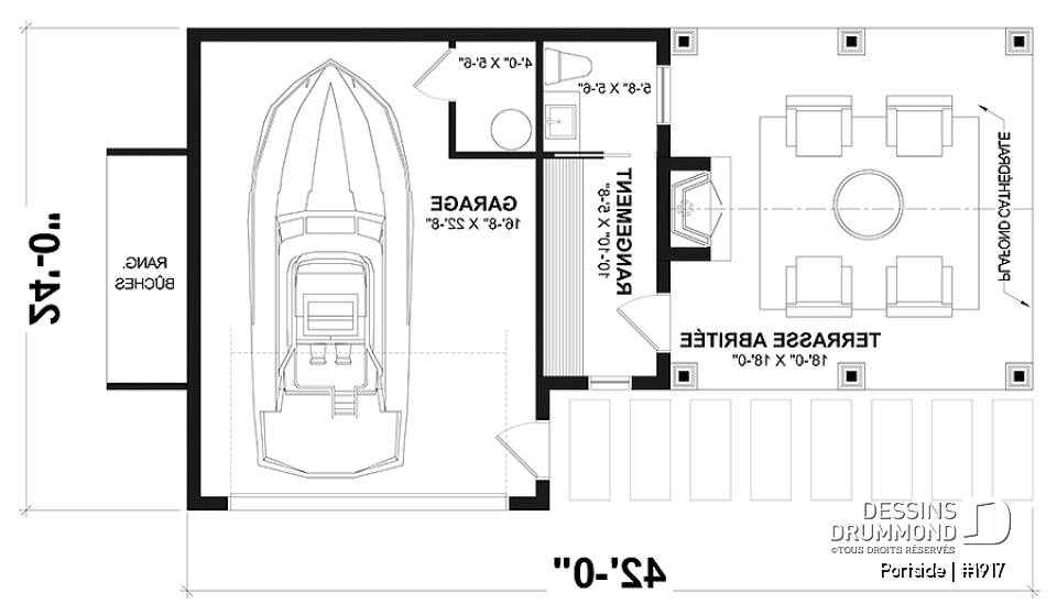 Rez-de-chaussée - Plan pour garage, bateau, petit motorisé ou voiture proposant une terrasse abritée, salle d'eau et rangement - Portside