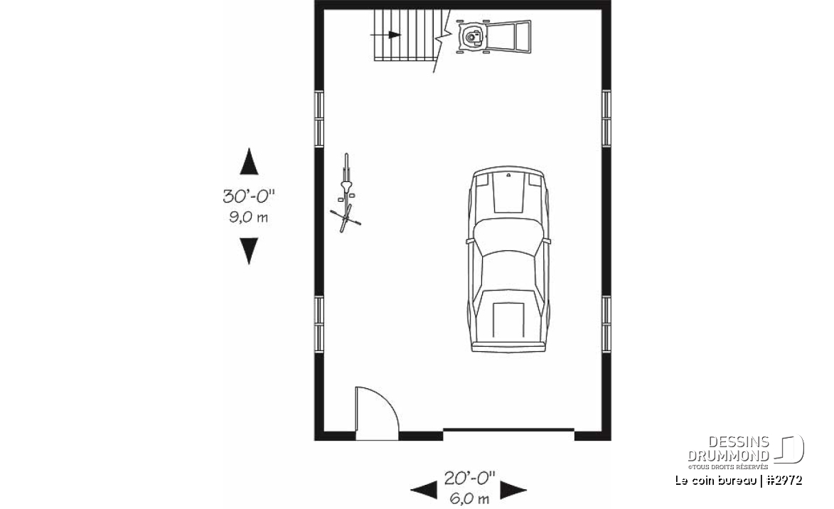 Rez-de-chaussée - Plan de garage détaché avec possibilité d'un bureau à l'étage, et établi au rez-de-chaussée - Le coin bureau
