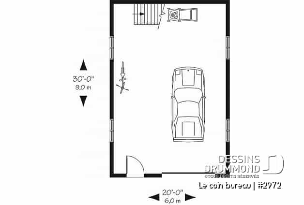 Rez-de-chaussée - Plan de garage détaché avec possibilité d'un bureau à l'étage, et établi au rez-de-chaussée - Le coin bureau