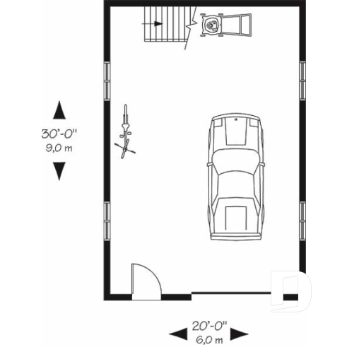 Rez-de-chaussée - Plan de garage détaché avec possibilité d'un bureau à l'étage, et établi au rez-de-chaussée - Le coin bureau